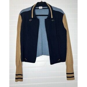 Cabi Turn Back Color Block Cardigan Sweater Jacket #3703 Womens Size Medium Blue